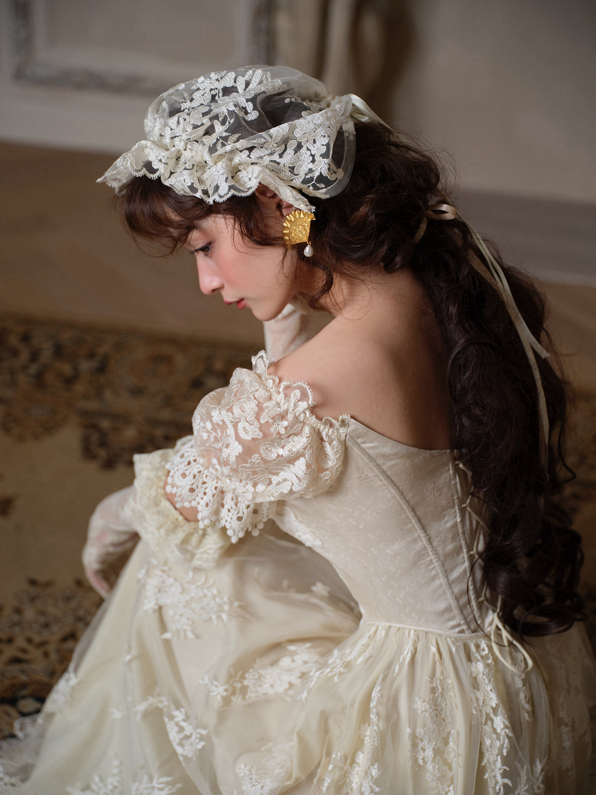 French retro palace heavy collection lace fishbone dress dress homecoming dress R5120