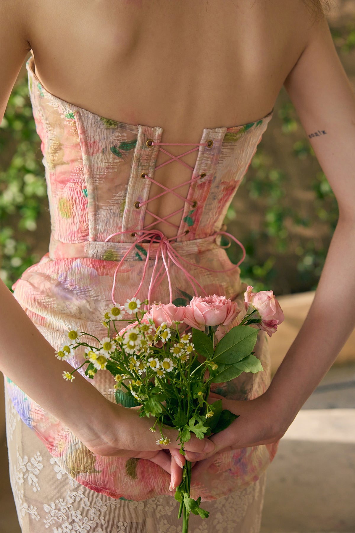 French sweet romantic oil painting lace fishbone tube top dress suit summer homecoming dress R5119