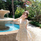 French yellow floral short-sleeved dress, beautiful summer skirt R3867