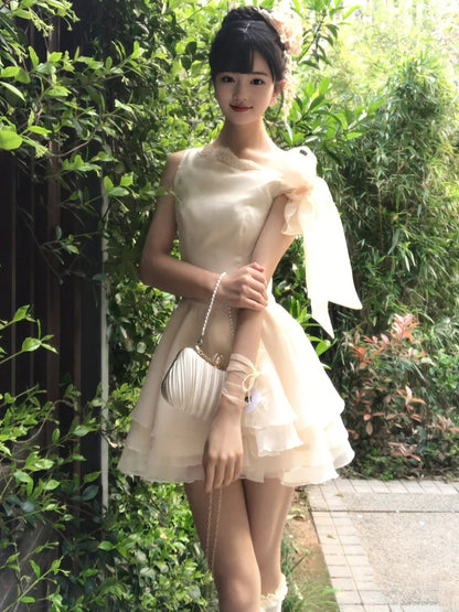 Gentle temperament lace off-shoulder dress beautiful waist small dress tutu skirt R0793