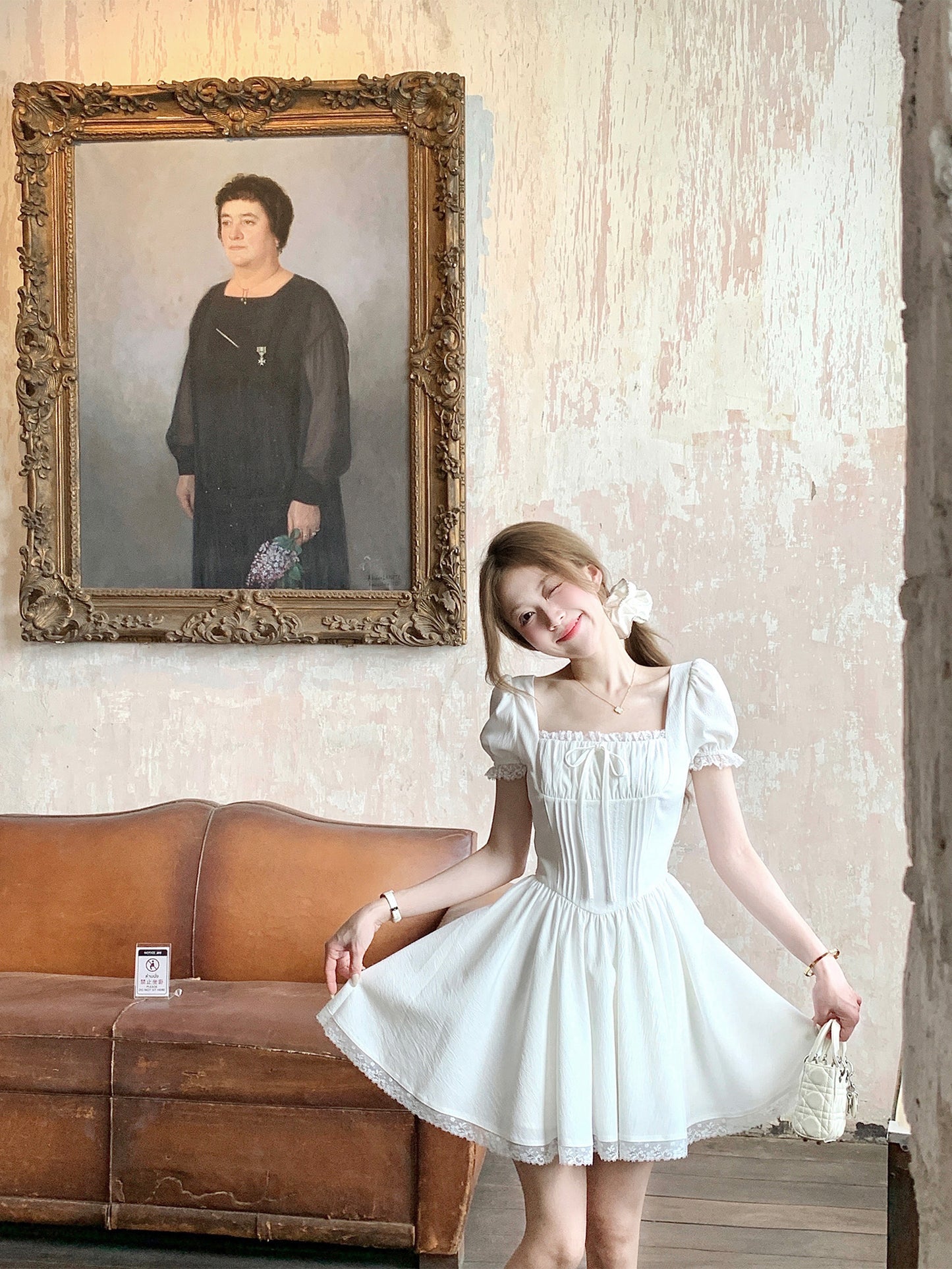 French style little white dress for girls, slim fit, heavy work dress, new summer style R3912