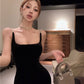 Square collar vest black velvet suspender dress 2025 temperament slim fit inner hip dress R1473
