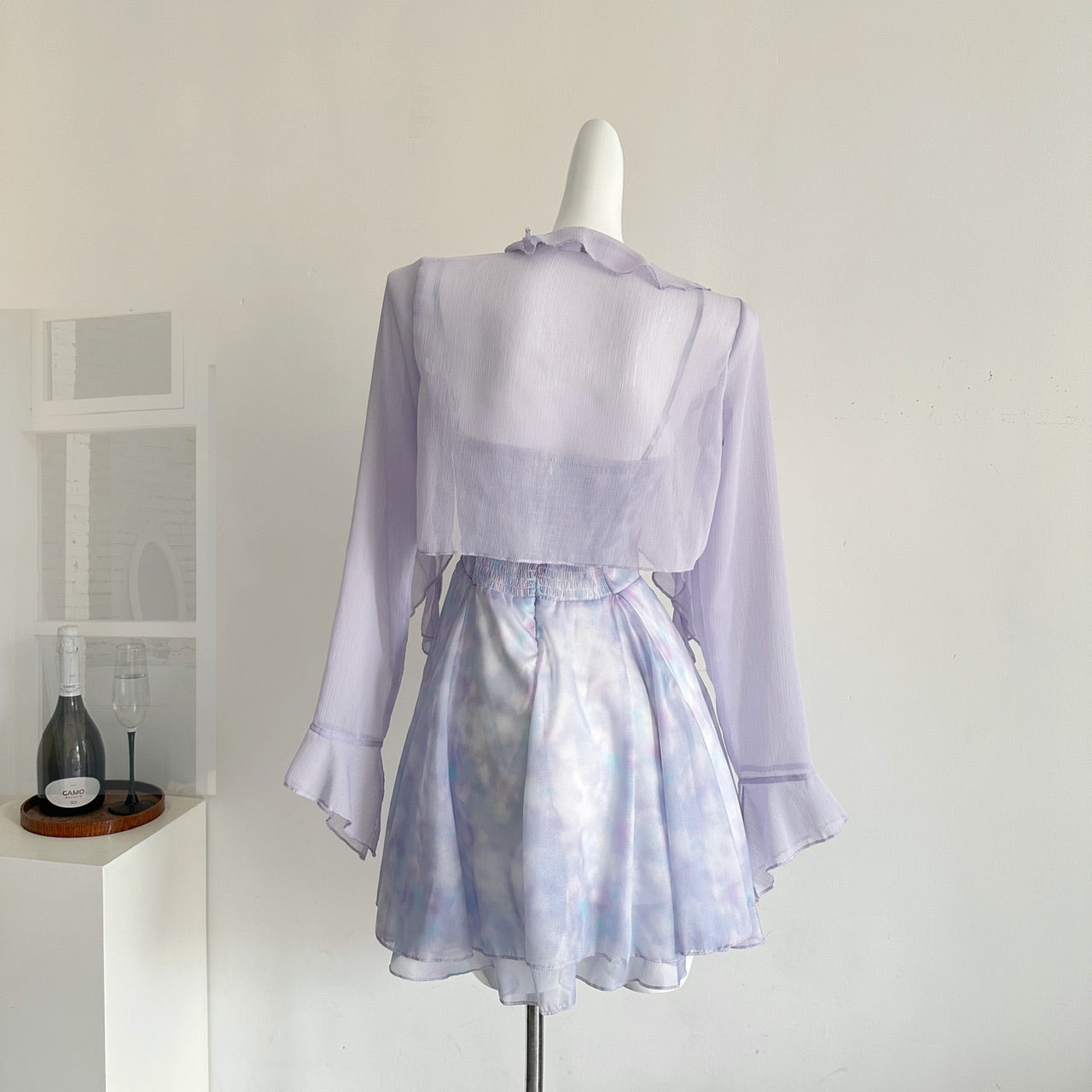 Purple floral suspender skirt cardigan suit 2025 new atmosphere two-piece suit R2018
