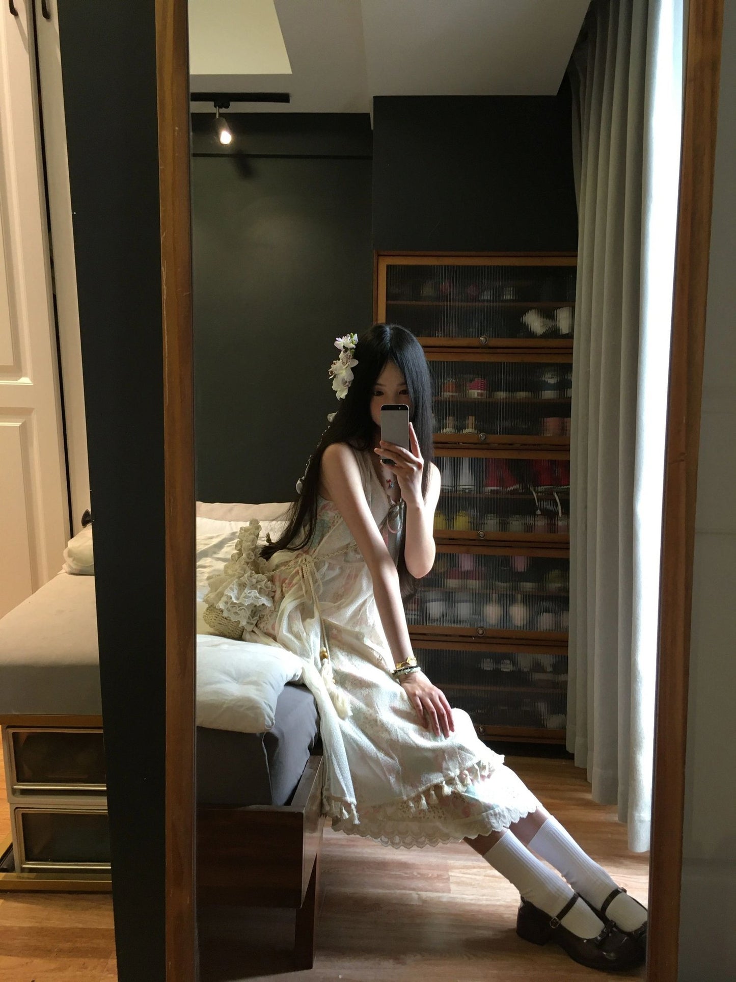 Gentle style floral suspender dress unique loose beautiful small skirt R0634