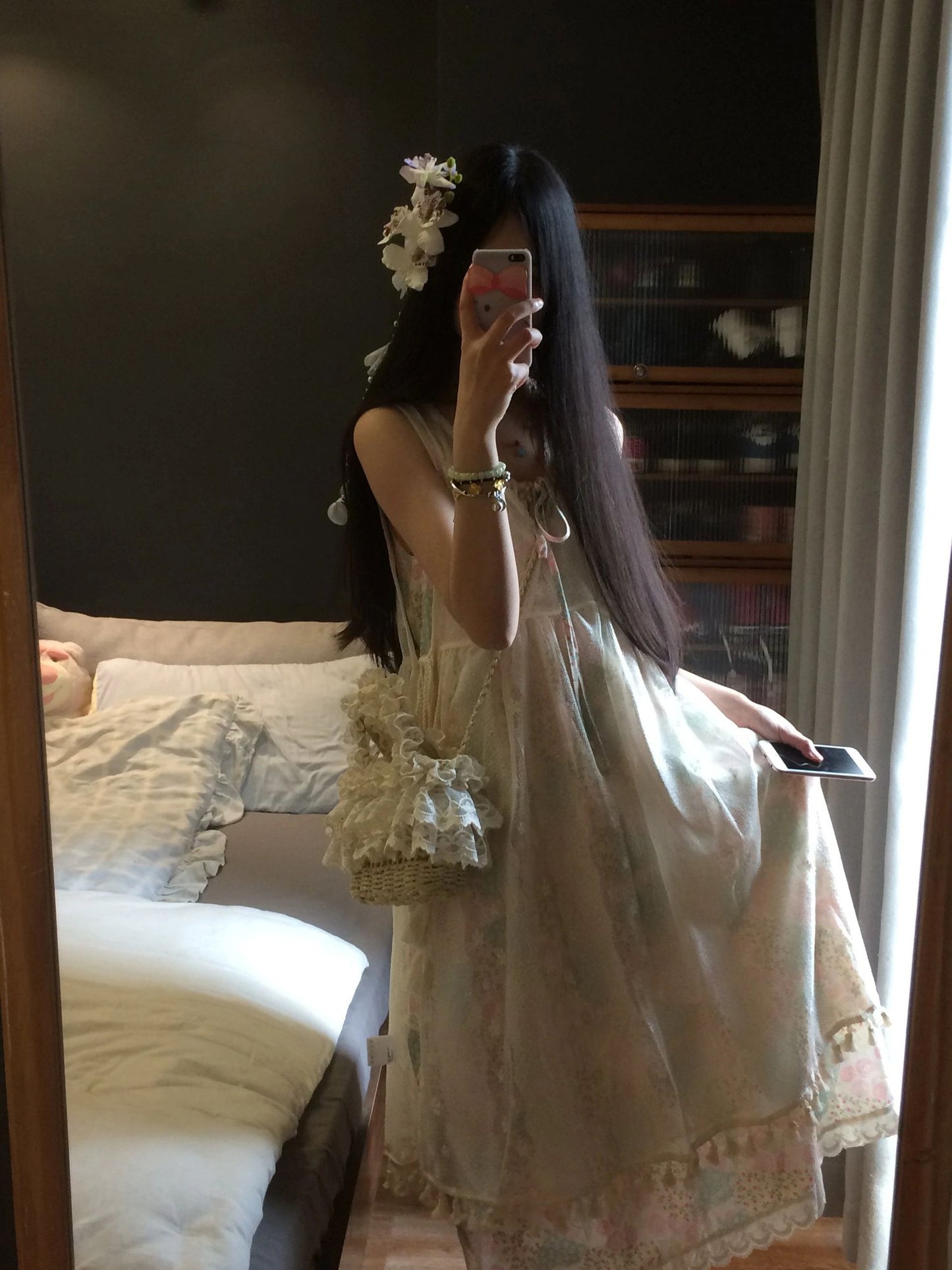 Gentle style floral suspender dress unique loose beautiful small skirt R0634