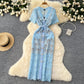 Chanel style dress with short sleeves, short-sleeved, single-breasted lace crochet long skirt R2300