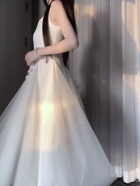 French style high-end dress, super beautiful, evening dress, super fairy, beautiful suspender long dress R0441