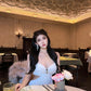 Seaside holiday fairy dress sexy heavy pleated dress white dress pleated long skirt R1601