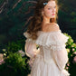 French fairy dress one-shoulder white long dress lace fishbone skirt long sleeves R5103