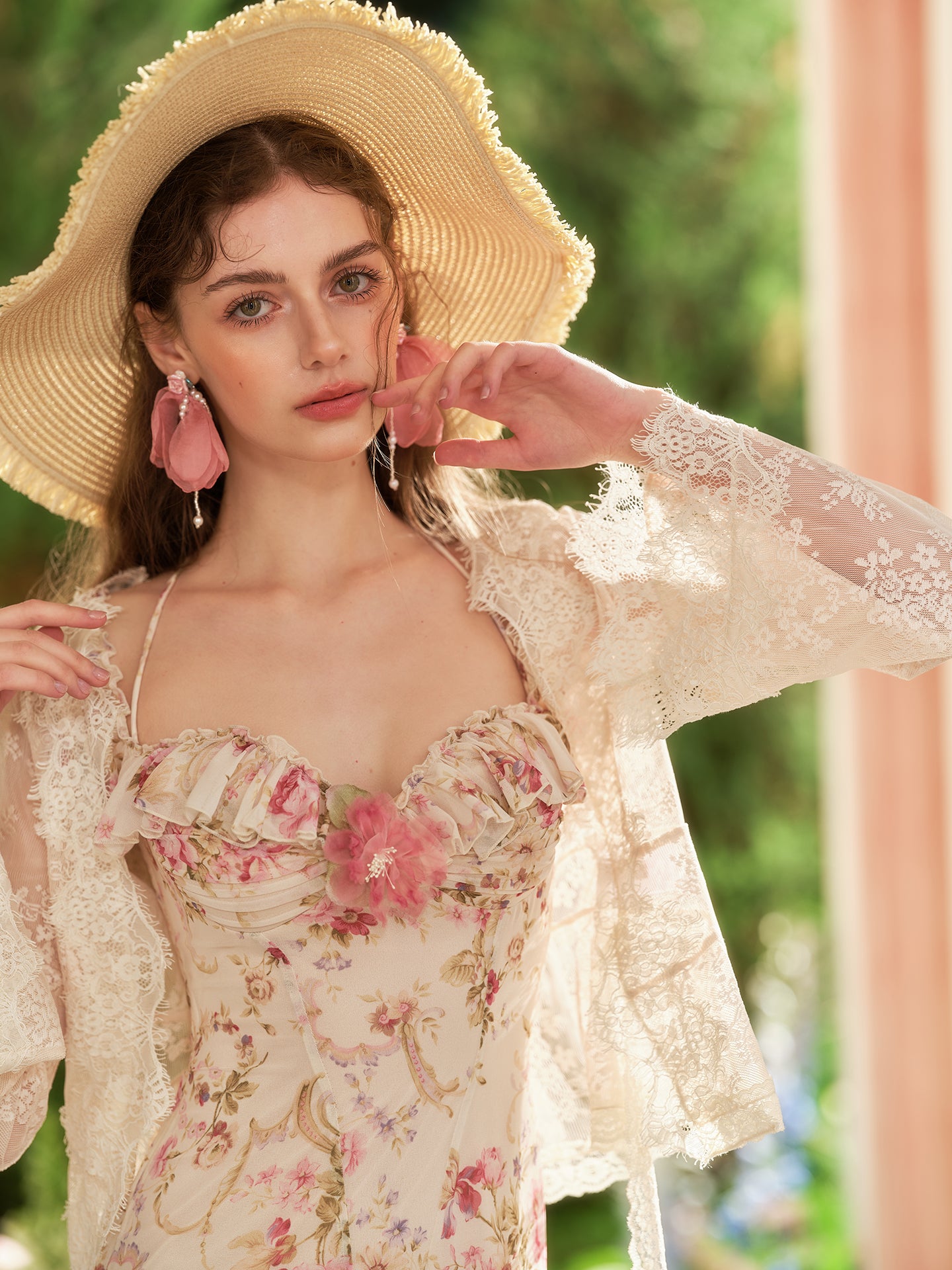 French romantic vacation long dress floral seaside halter dress summer R5108