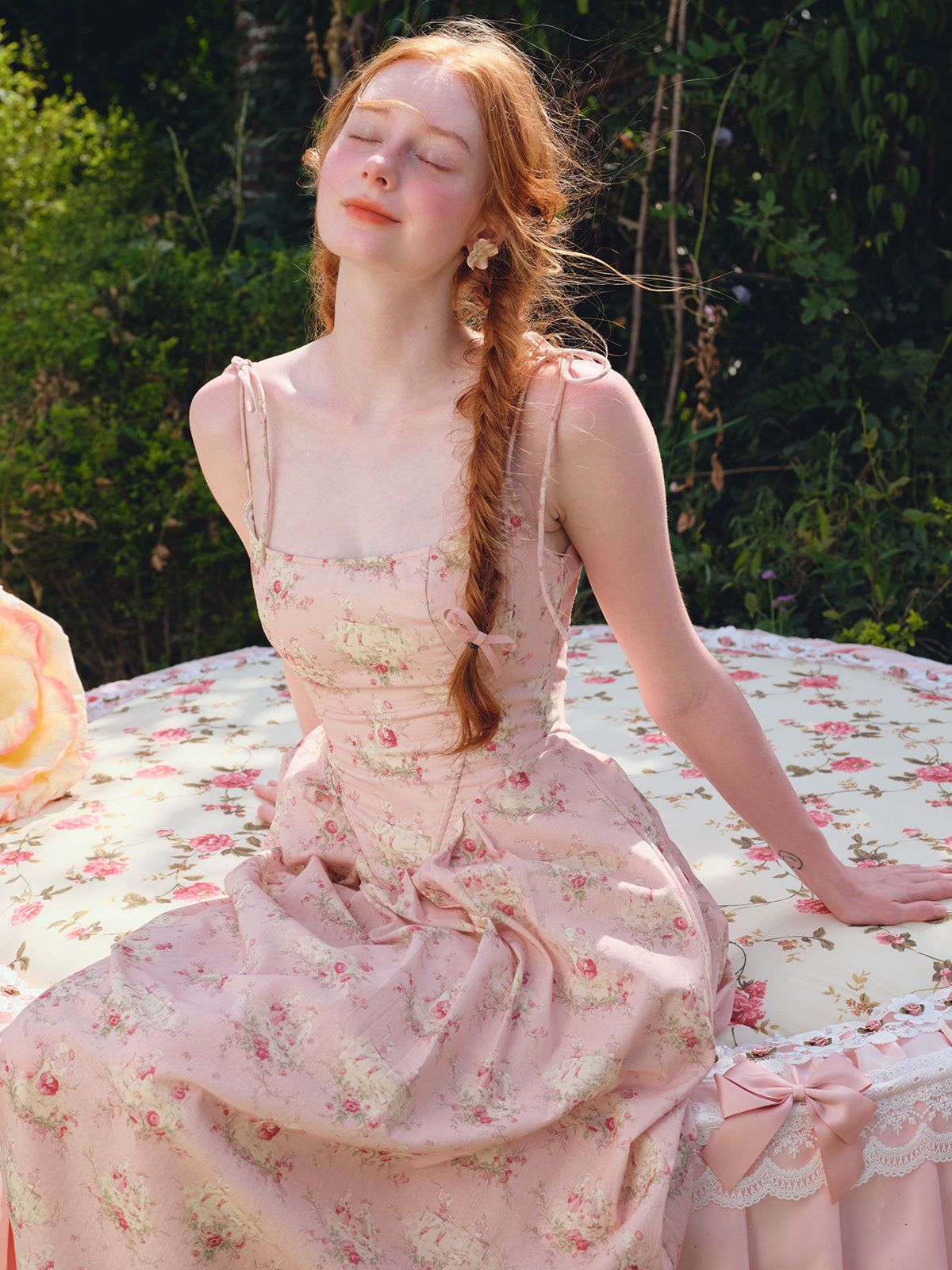 French Sweet Printed Strapless Fishbone Pink Slimming Dress R5106