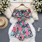 Floral jumpsuit summer ruffled one-shoulder slimming off-shoulder waist wide-leg shorts R2308