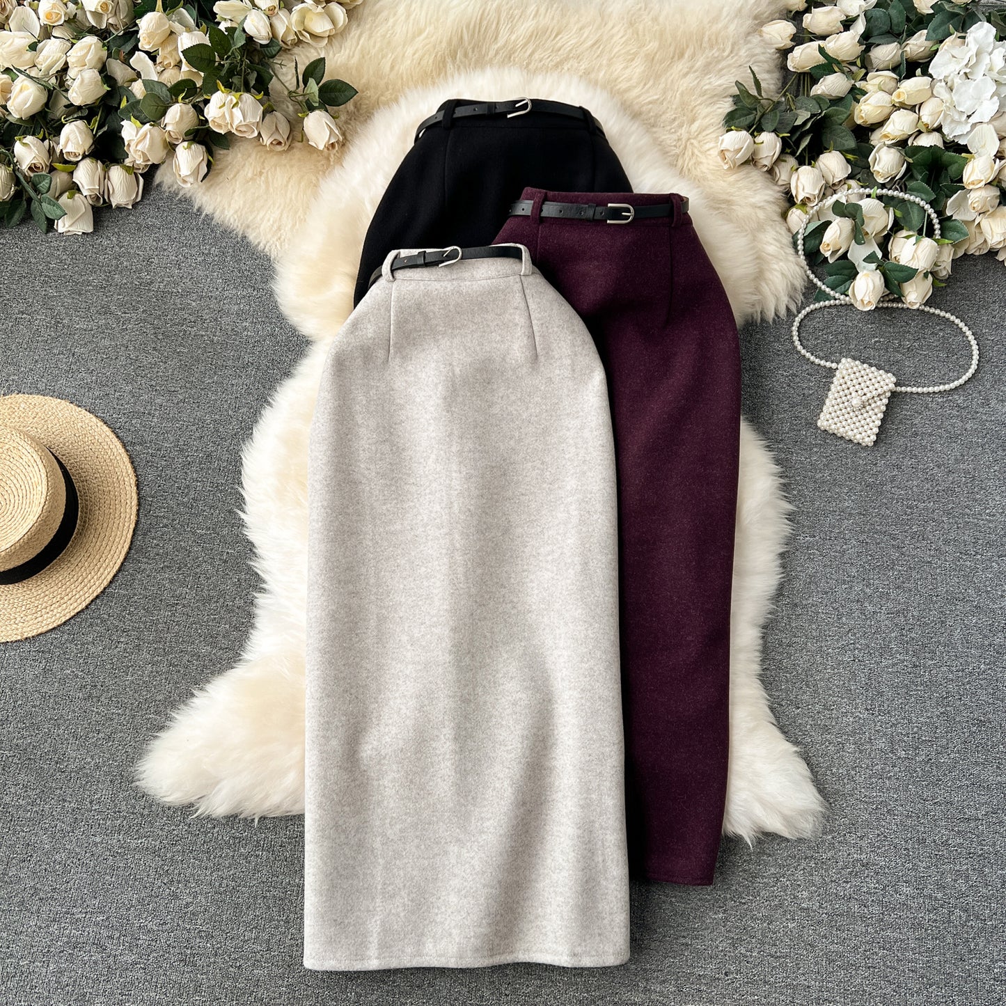 Skirt temperament all-match high waist hip skirt slim fit medium length slit straight skirt R2266
