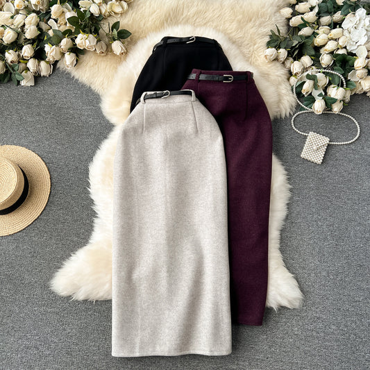 Skirt temperament all-match high waist hip skirt slim fit medium length slit straight skirt R2266