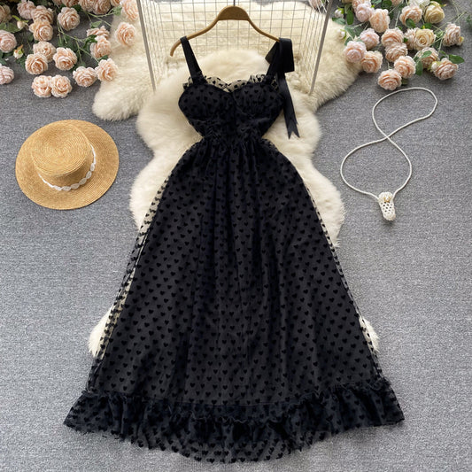 French dress fairy mesh tulle skirt slim mid-length suspender dress skirt 2025 new R2265