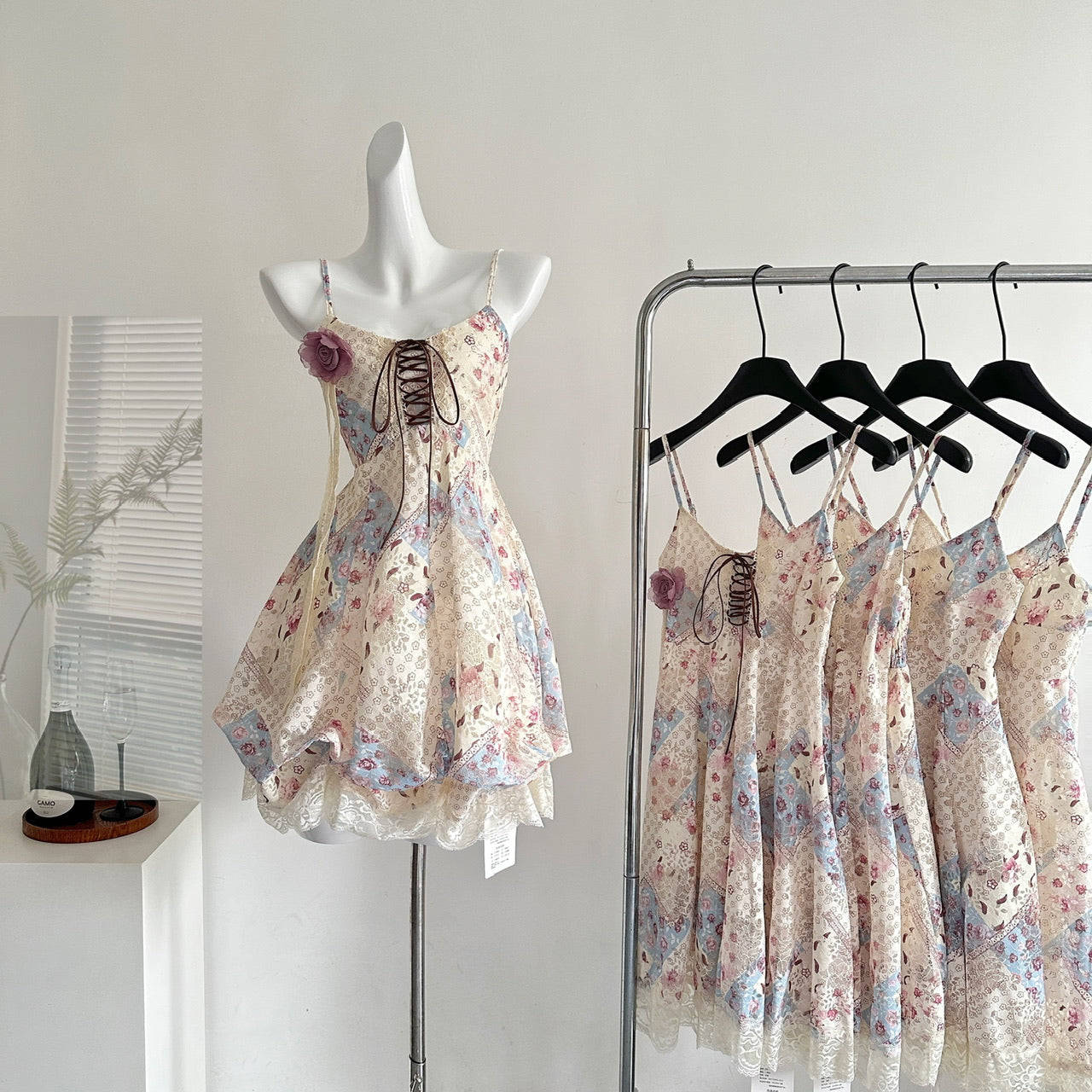2025 new niche retro floral lace bud rose strappy suspender dress R1988