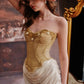 French retro palace fishbone slimming bra gold tube top waist top homecoming dress R5115