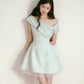 Mint green one-shoulder dress Qianjinfeng niche design unique beautiful waist skirt R5128