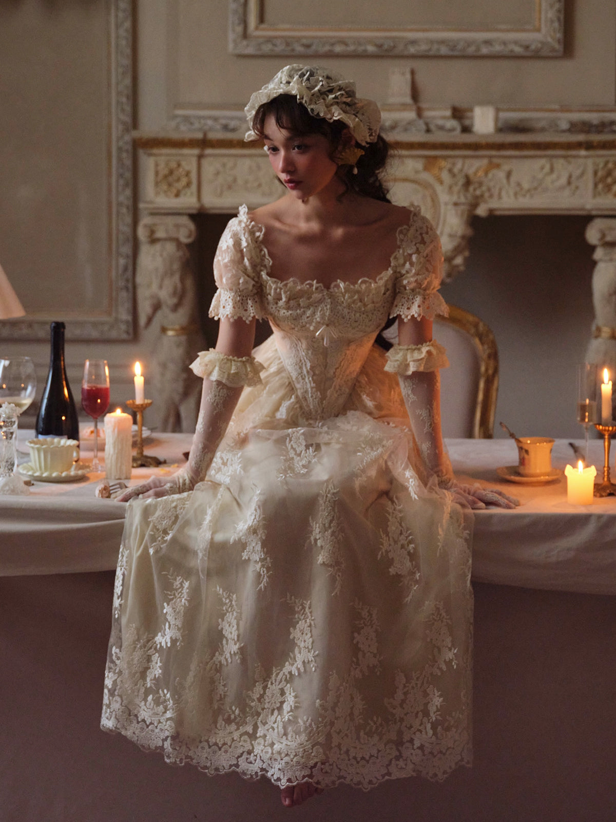 French retro palace heavy collection lace fishbone dress dress homecoming dress R5120