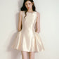 Beige glossy satin 3D handmade pearl princess skirt puffy dress R5133