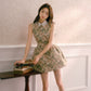 Rose Oil Painting Shirt Collar Sleeveless Dress Qianjinfeng Puffy Slim Waist Vest Dress R5134