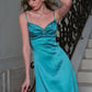French retro textured satin slim long blue suspender dress holiday dress homecoming dress R5123