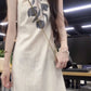 Simple and generous sleeveless dress niche linen print beautiful temperament long dress R0713