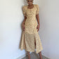 New French style sweet or salty square collar slit yellow floral dress women's summer long skirt R3091
