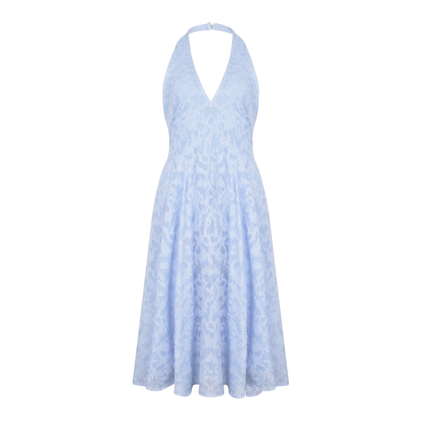 French style fairy blue jacquard halter neck backless suspender dress with slim waist and V-neck dress R3101