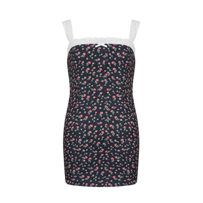 French lace suspenders floral dress 2025 summer new style slim fit temperament slim hip skirt R3096