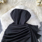 Sexy pure desire style irregular ruffled tube top dress temperament Hepburn style evening dress R2298