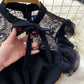 French retro lace patchwork dress hollow stand collar sleeveless high waist slim sexy hip skirt R2325