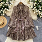 European and American niche dress with silk scarf and waist-hugging lantern sleeves A-line short skirt R2278