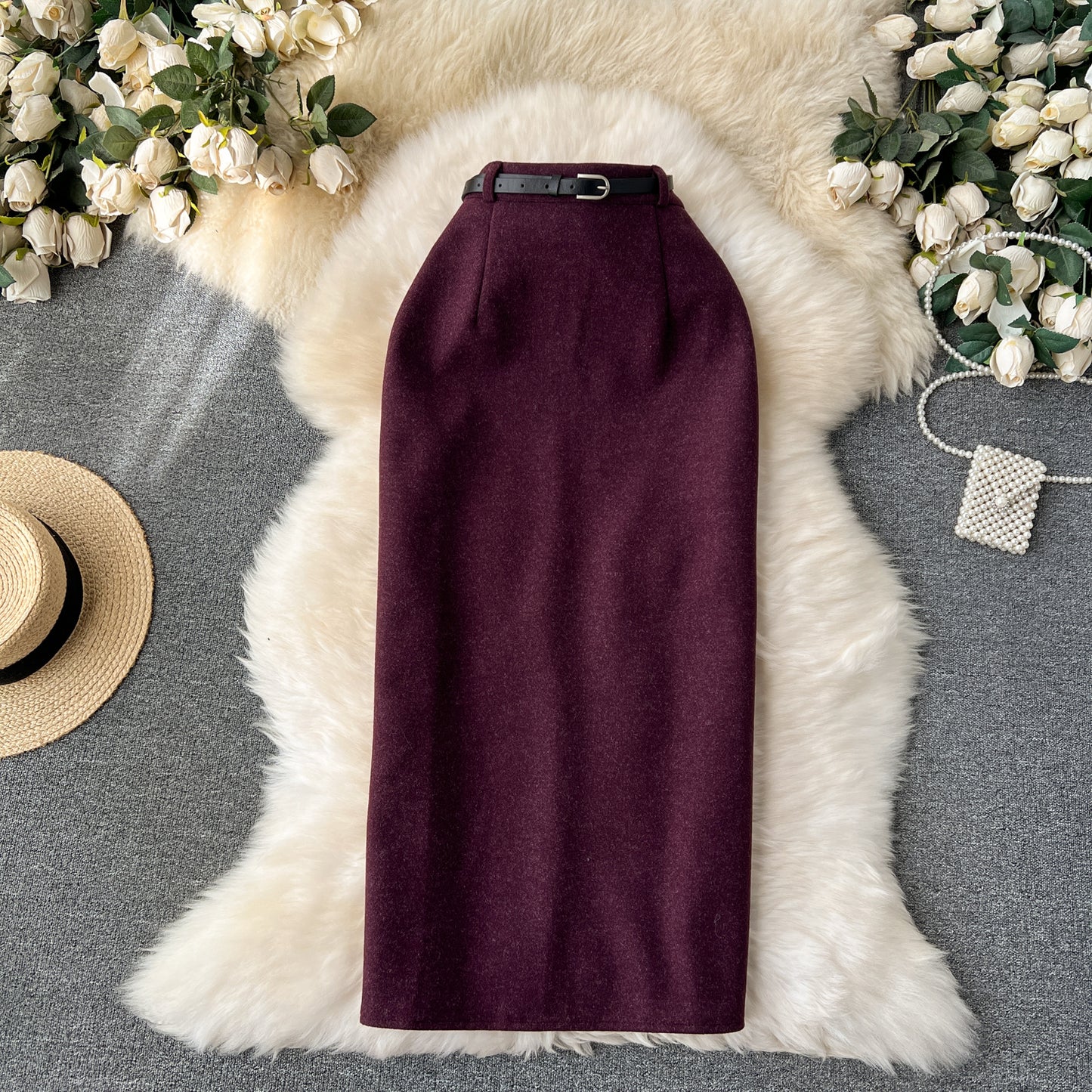 Skirt temperament all-match high waist hip skirt slim fit medium length slit straight skirt R2266