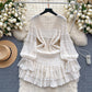 2025 new diamond beaded V-neck slim short ruffled skirt French puff sleeve dress R2352