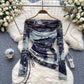 European and American hot girl style tie-dyed one-shoulder drawstring pure desire niche chic top R2296