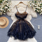 French style sweet little dress with pleated mesh suspenders R2291