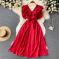 Retro French style pleated ruffled V-neck elegant dress mid-length skirt R2320