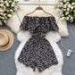 Floral jumpsuit summer ruffled one-shoulder slimming off-shoulder waist wide-leg shorts R2308
