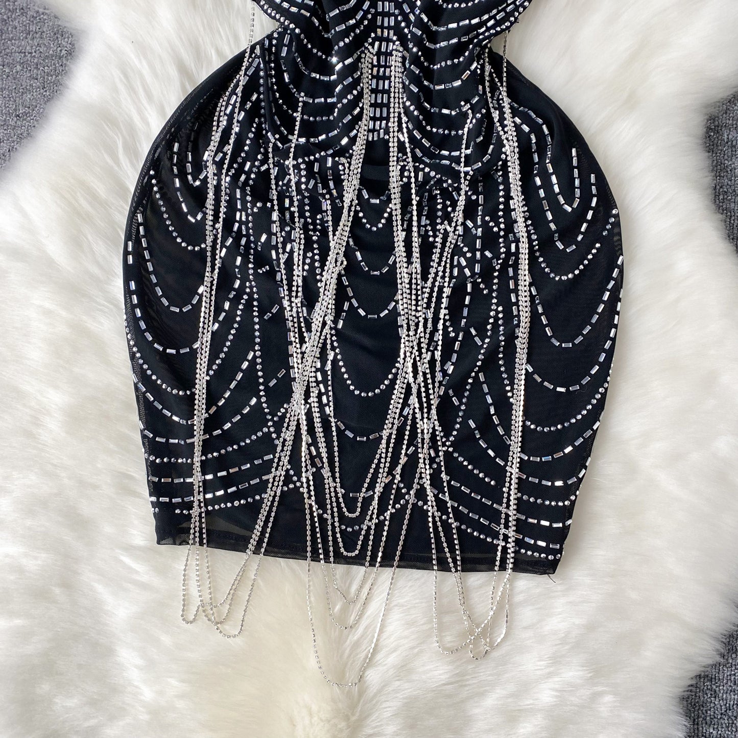 European and American sexy tassel suspender skirt pure desire slim fit dress R2293