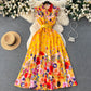 European and American retro palace style shirt dress sleeveless waist slim floral dress R2288