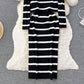 Pear-Shaped Body Two-Piece Suit Knitted Cardigan Jacket Striped Suspender Slim Fit Dress R2309