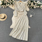 Holiday style retro floral suit long-sleeved French slim V-neck top + split skirt two-piece suit R2271