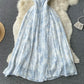 French floral dress summer dress 2025 new square collar niche waist tangerine first love skirt R2301