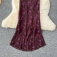 Elegant dress design V-neck ruffled halter neck tie waist slimming printed chiffon dress R2284