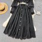 New style lapel heavy hook flower hollow French lace dress sexy long skirt R2306