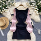 Small dress French high-end three-dimensional flower lantern sleeves waist slimming A-line dress R2319