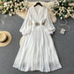 French retro V-neck lantern sleeves diamond dress with slim waist and elegant long skirt R2270
