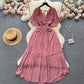 Chiffon dress 2025 new style temperament V-neck elastic waist slim long holiday beach dress R2280