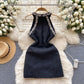 Small dress high-end niche beaded tassel slim short heavy diamond-studded halter dress R2338